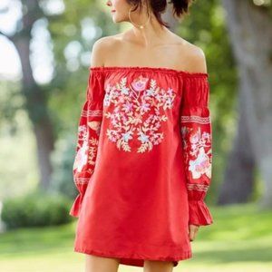 FREE PEOPLE I Boho Embroidered Off-the-Shoulder Fleur Du Jour Tunic Dress, S